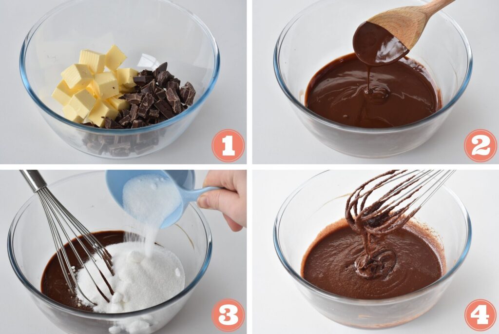 Collage of making brownie batter.