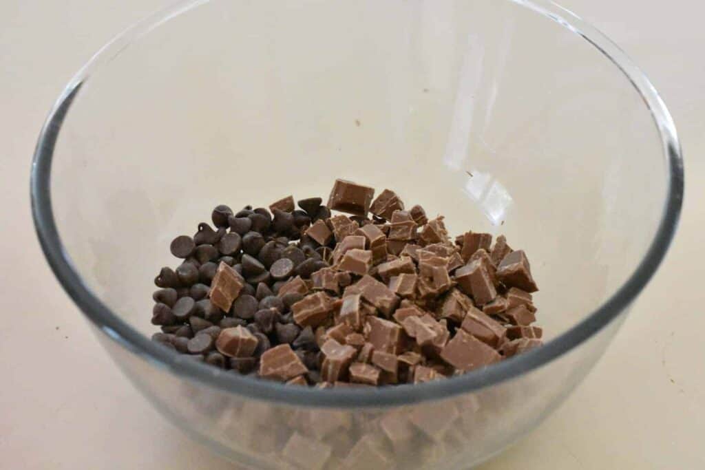 Two types of chocolate in a bowl.