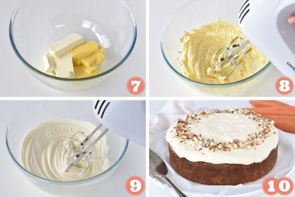 Step by step making cream cheese frosting.