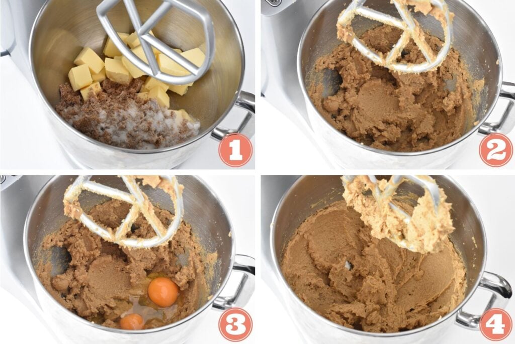 Collage blending wet ingredients for dough.