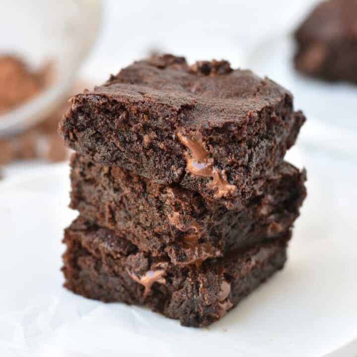 Three brownies stacked on top of each other.