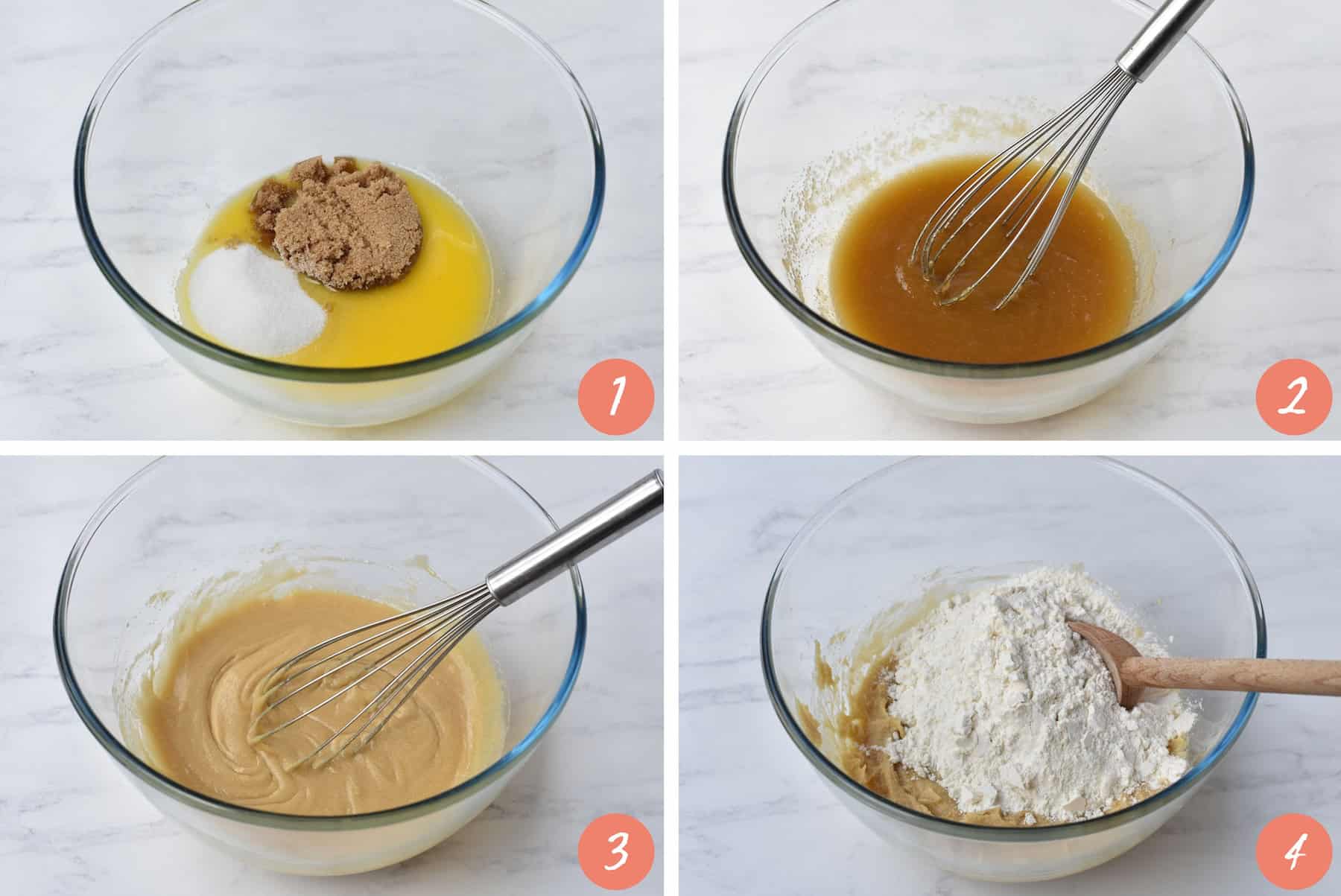 Collage showing how to make M&M cookies.