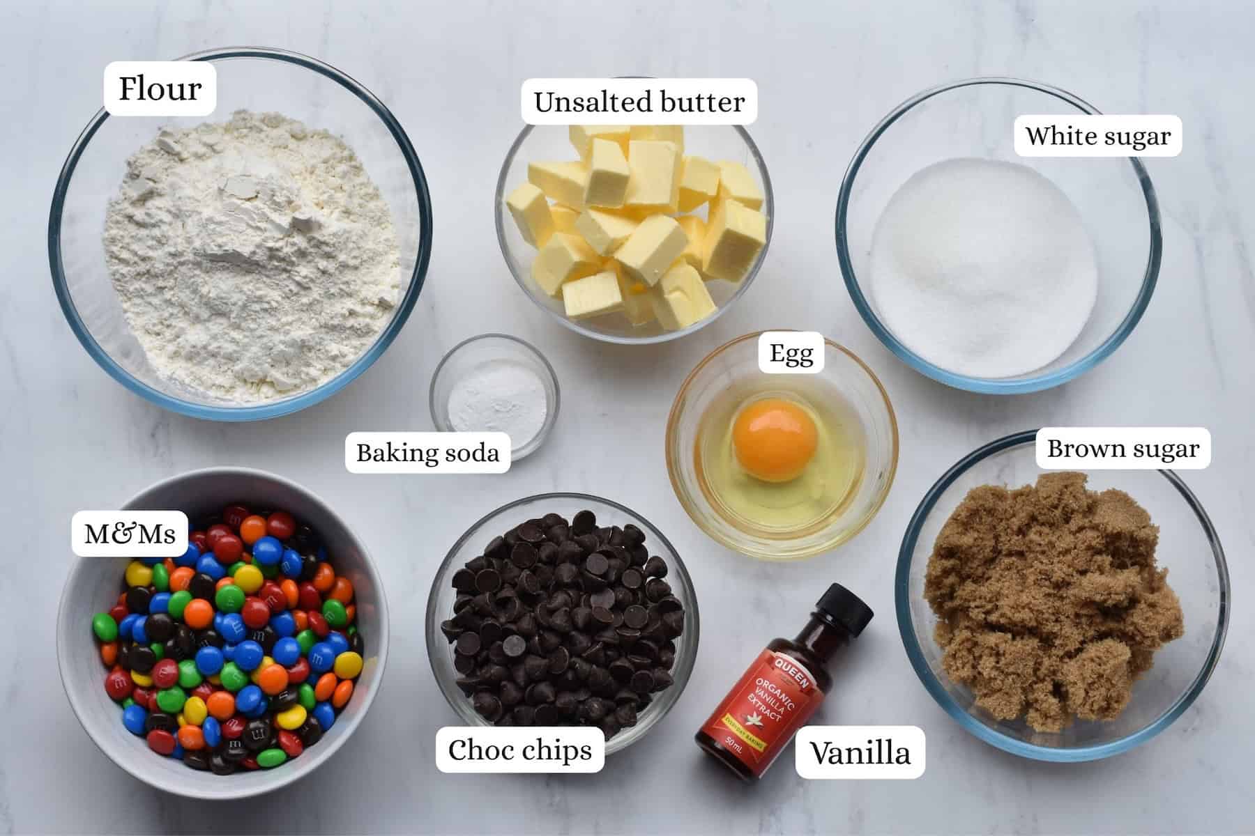 Ingredients laid out for cookies.