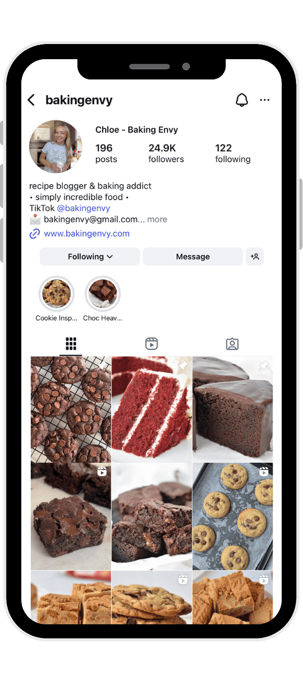 Baking Envy Instagram pictured on a smartphone.