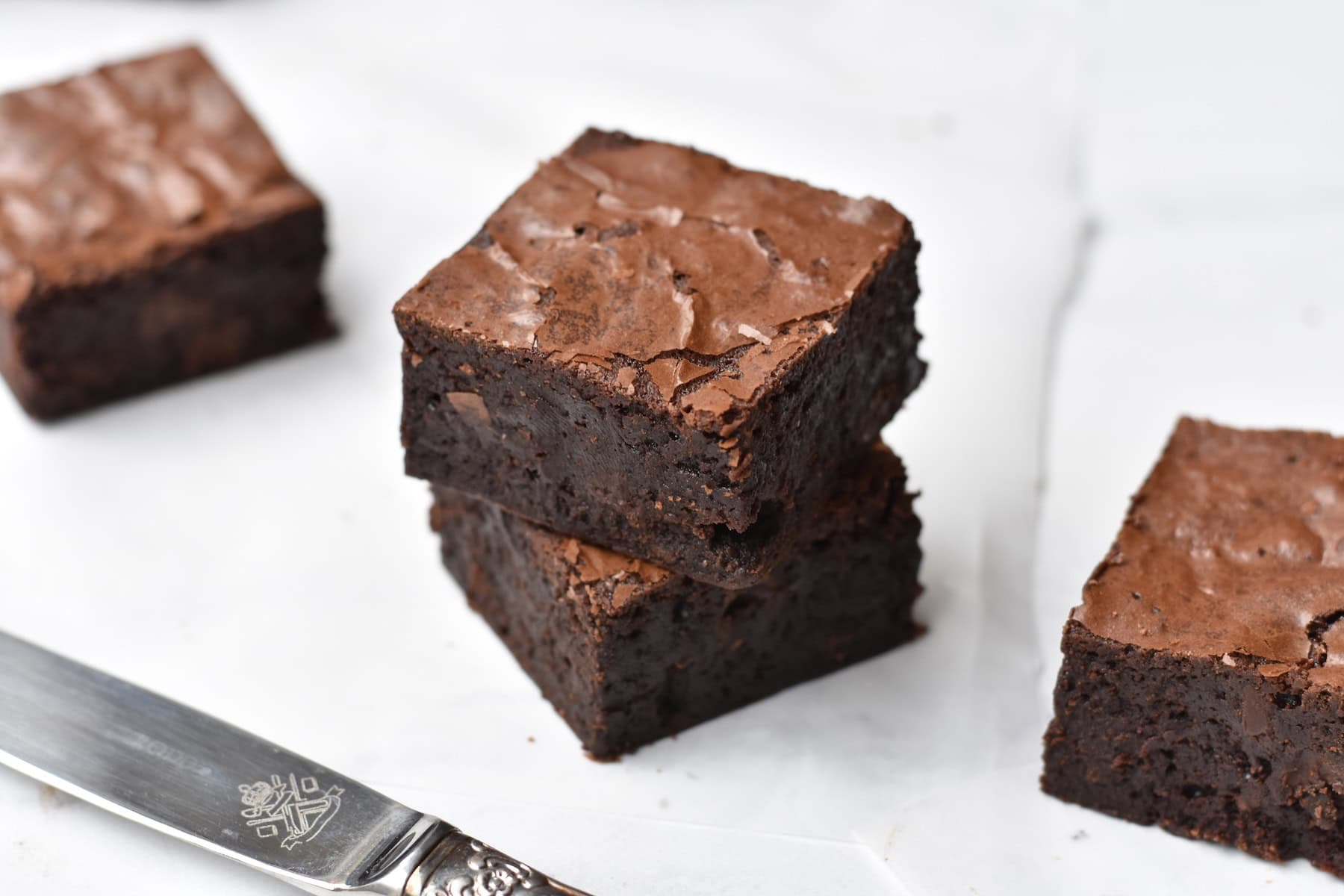 Stack of gluten free brownie squares