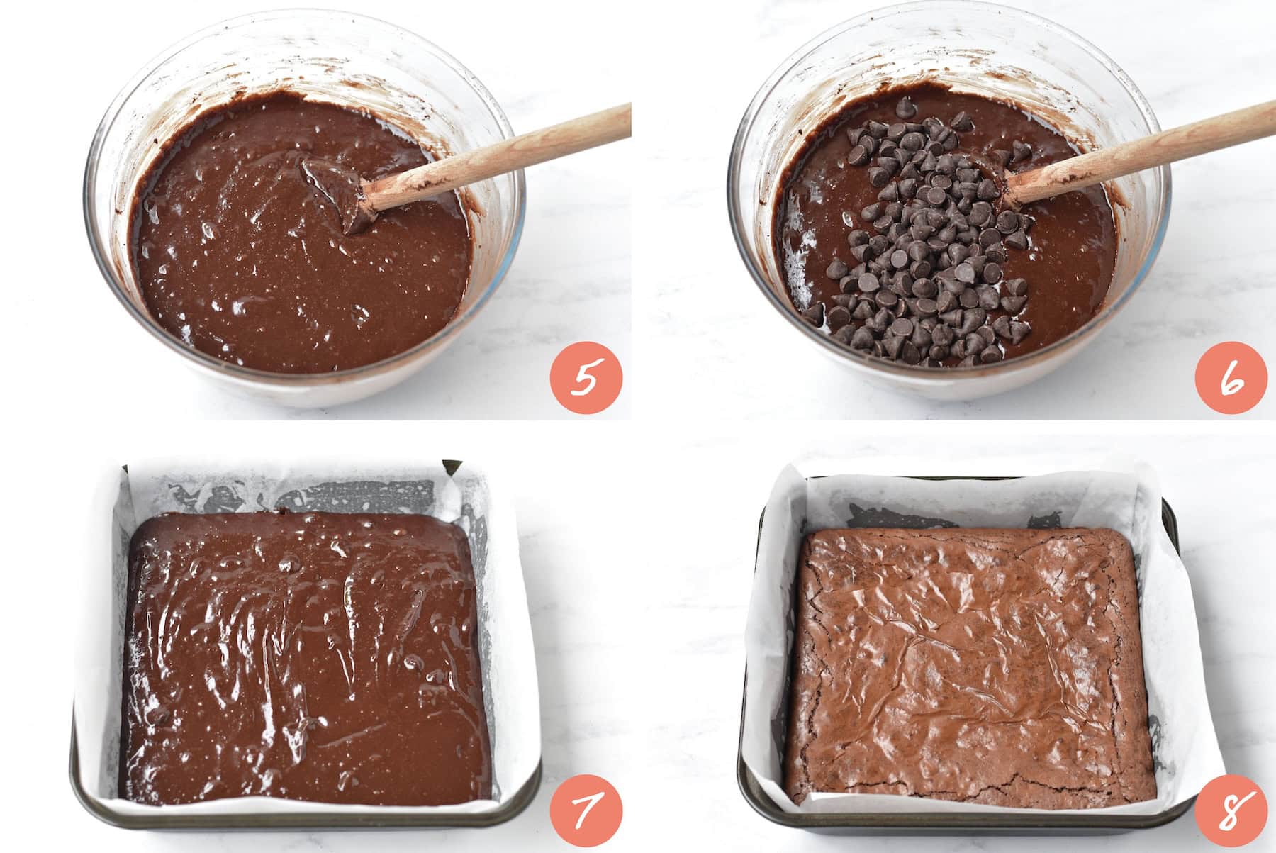Collage showing pouring batter into pan and baking.