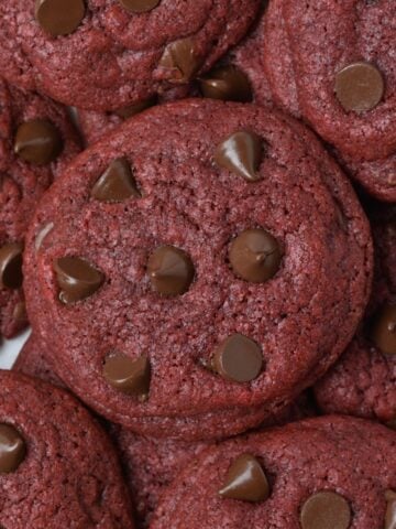 Red velvet cookies photographed from above.